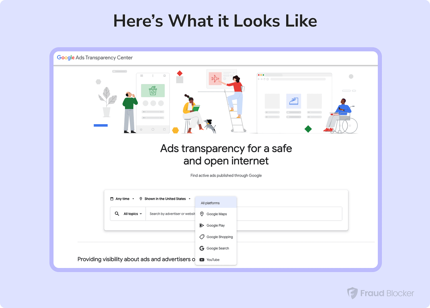 example of the google ads transparency center search results page