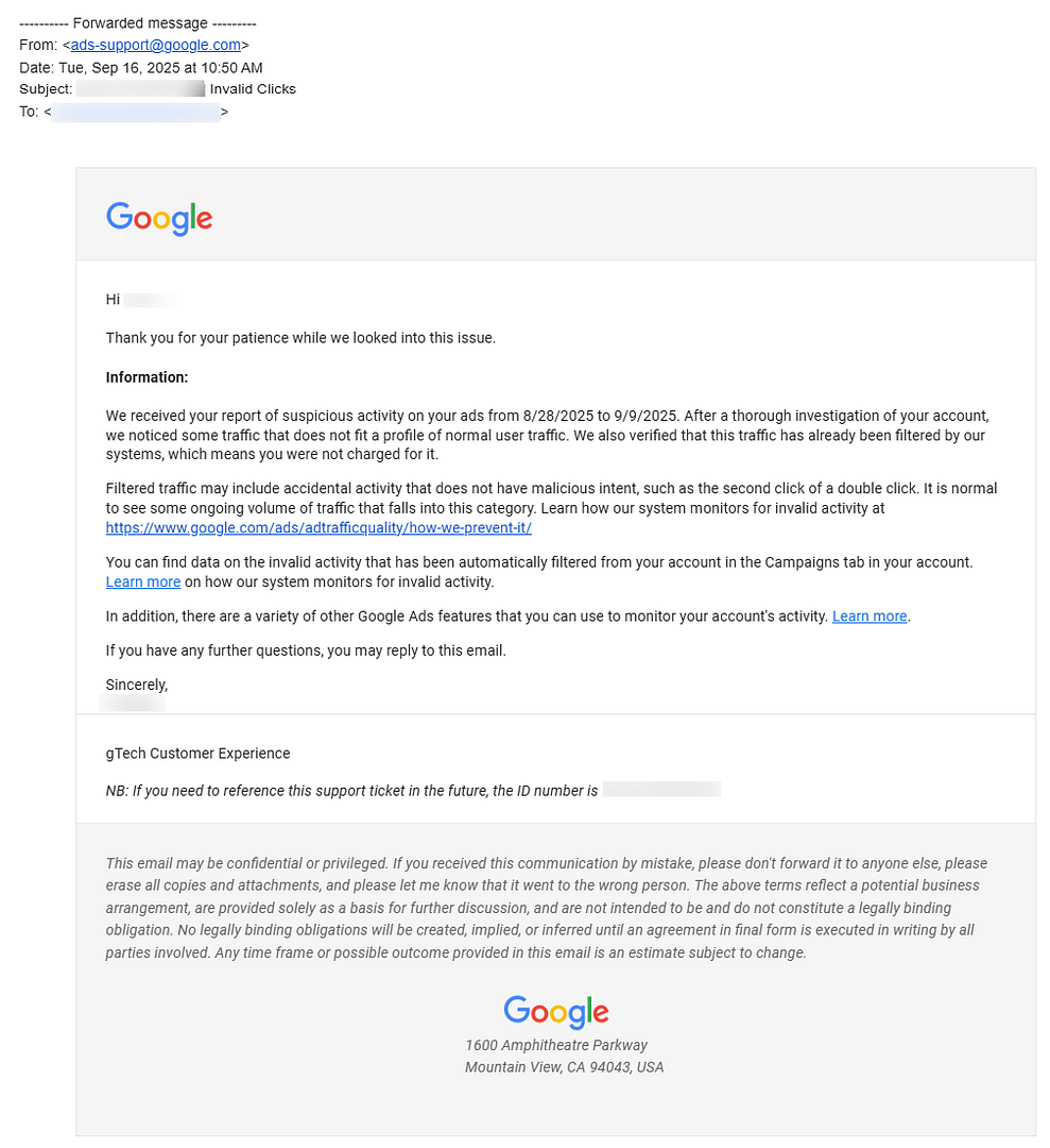 google refund email response