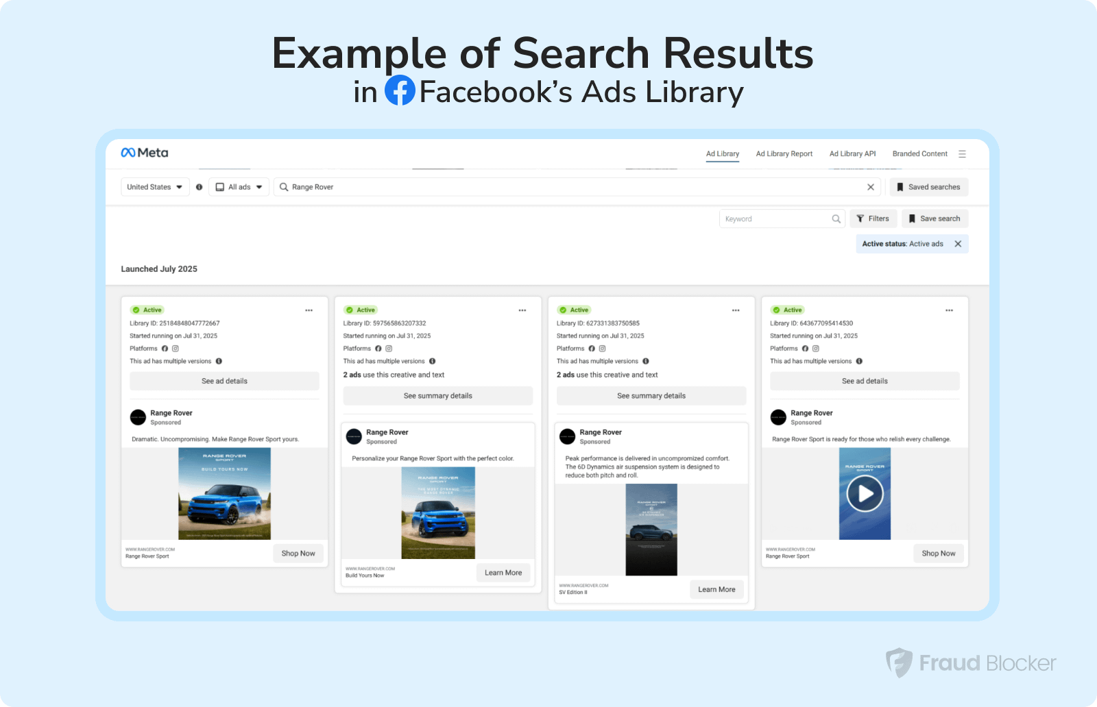 Facebook ads library search results
