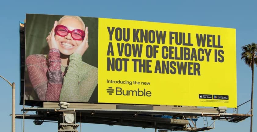 Bumble ad celibacy 2024 controversial ads