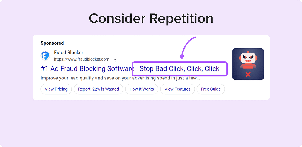 google ad copy - repetition