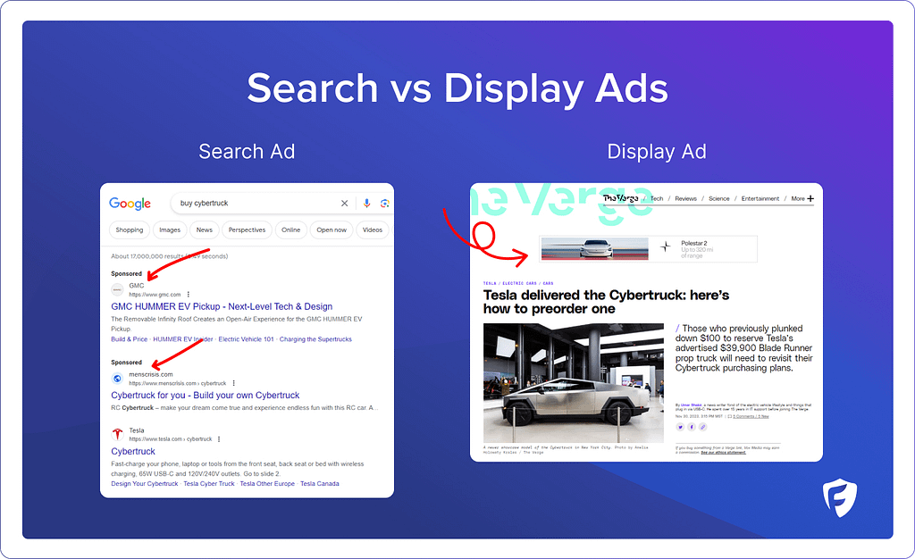difference between Google search vs display ads