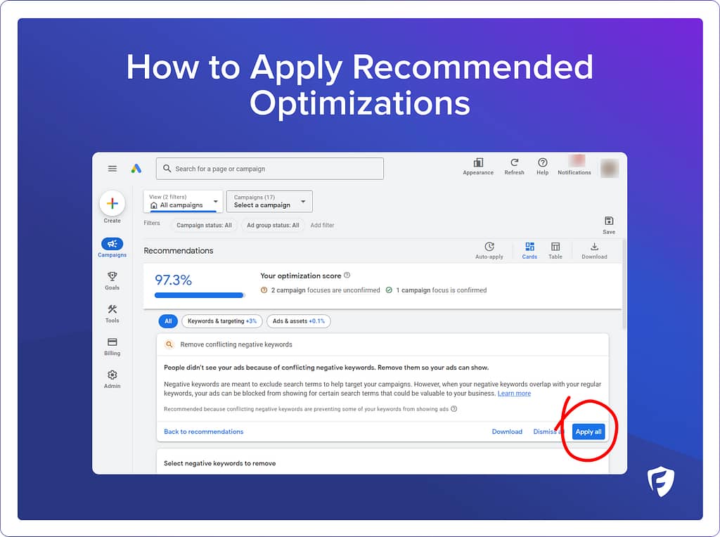 how to apply recommended optimizations in google