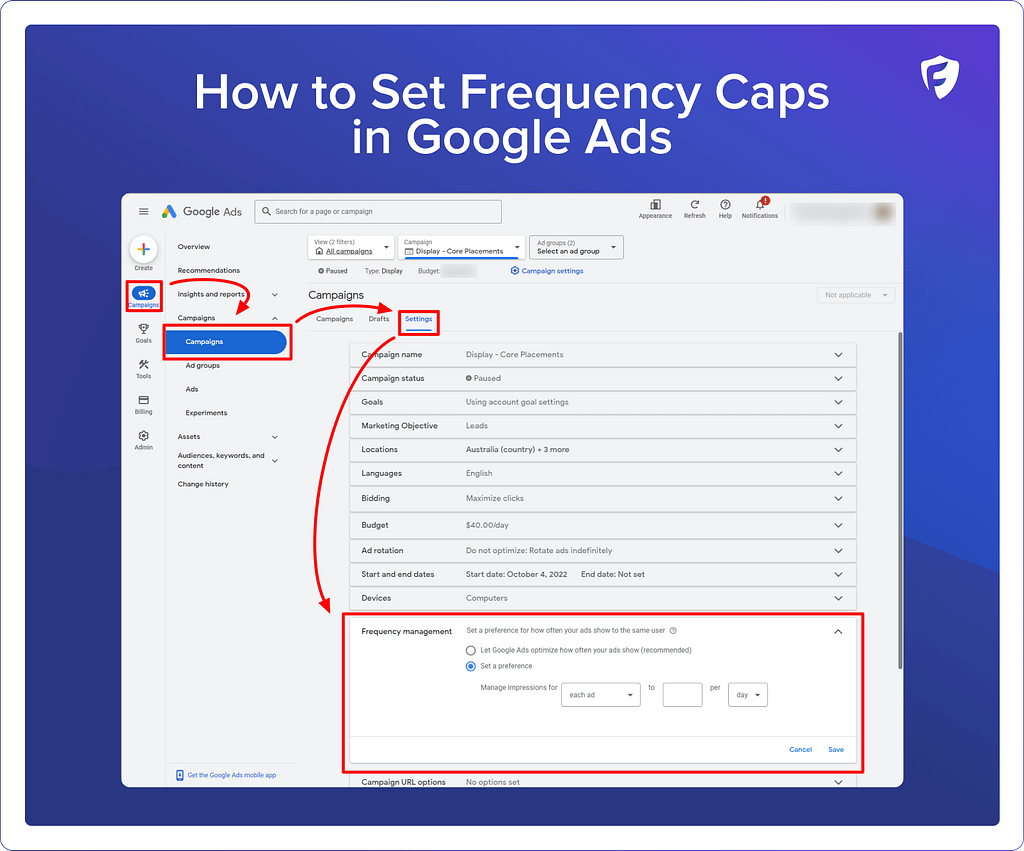 how to set frequency caps in Google