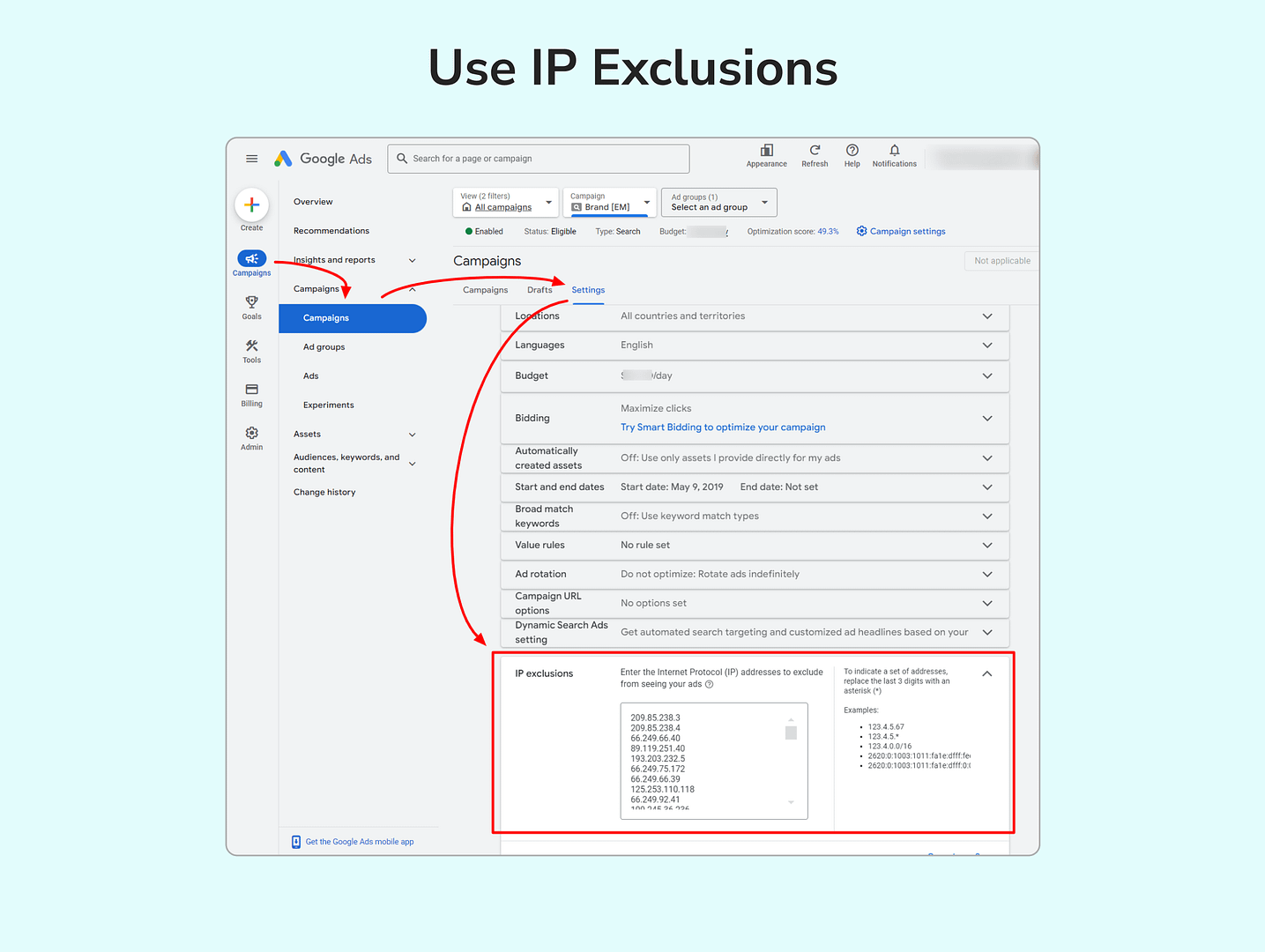 how to stop ppc click fraud in Google Ads- ip exclusions