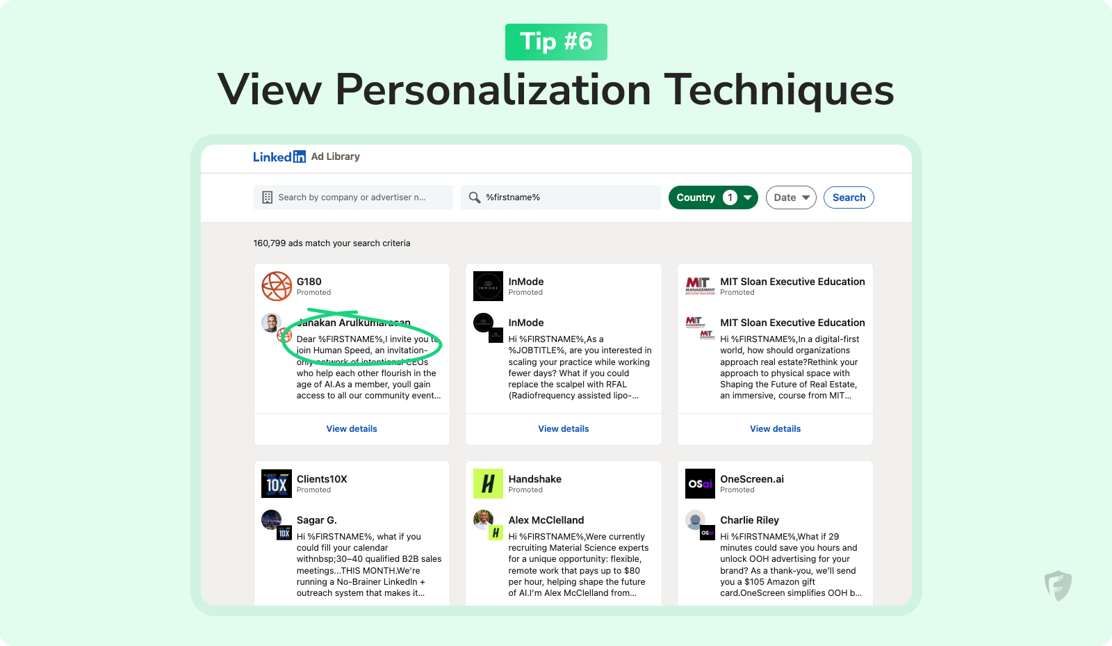 see how ads targeted for personalization are executed in the linkedin ad library