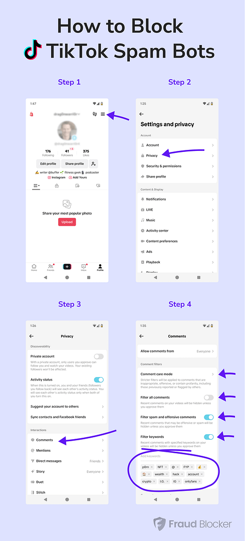 how to block tiktok spam bots - mobile