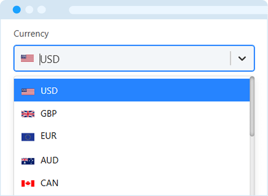 currency selection feature