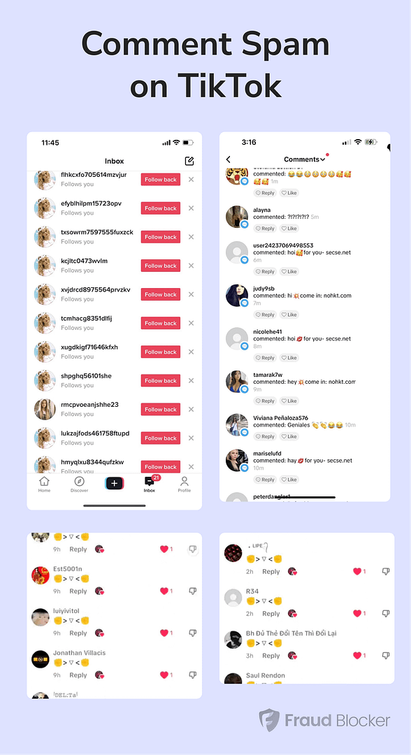 TikTok Spam Bots in Comments - mobile
