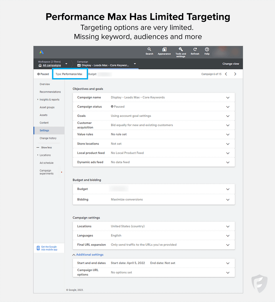 google performance max targeting options