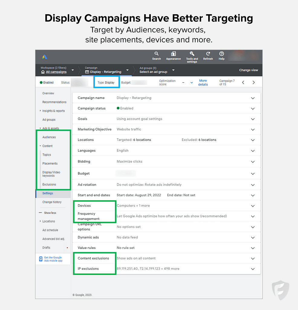 Google Display campaign targeting options